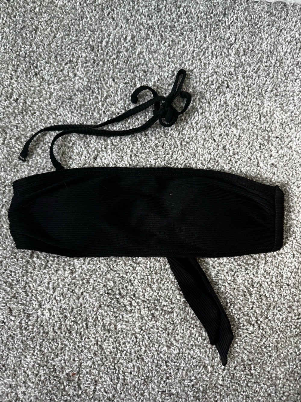 H&M Black Ribbed Bandeau with Adjustable Tie